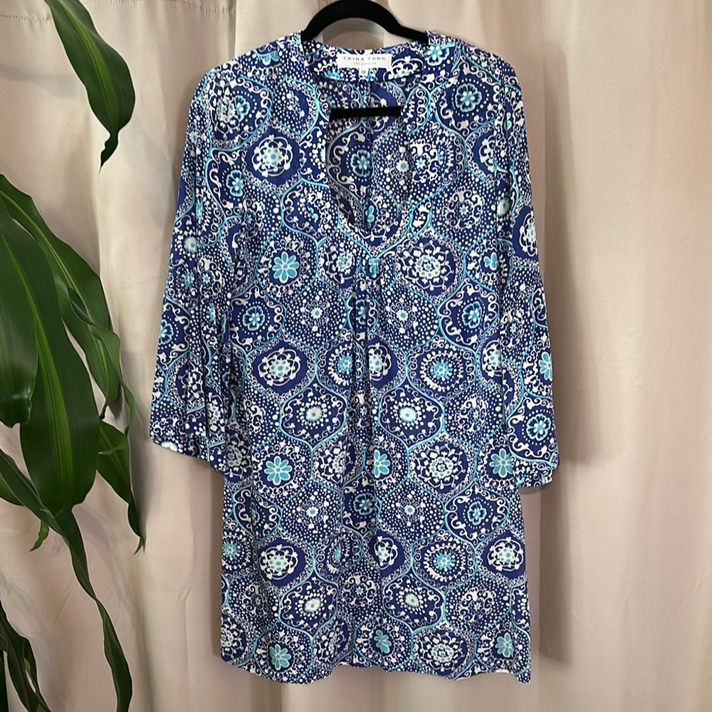 Trina Turk Blue and White Patterned Dress